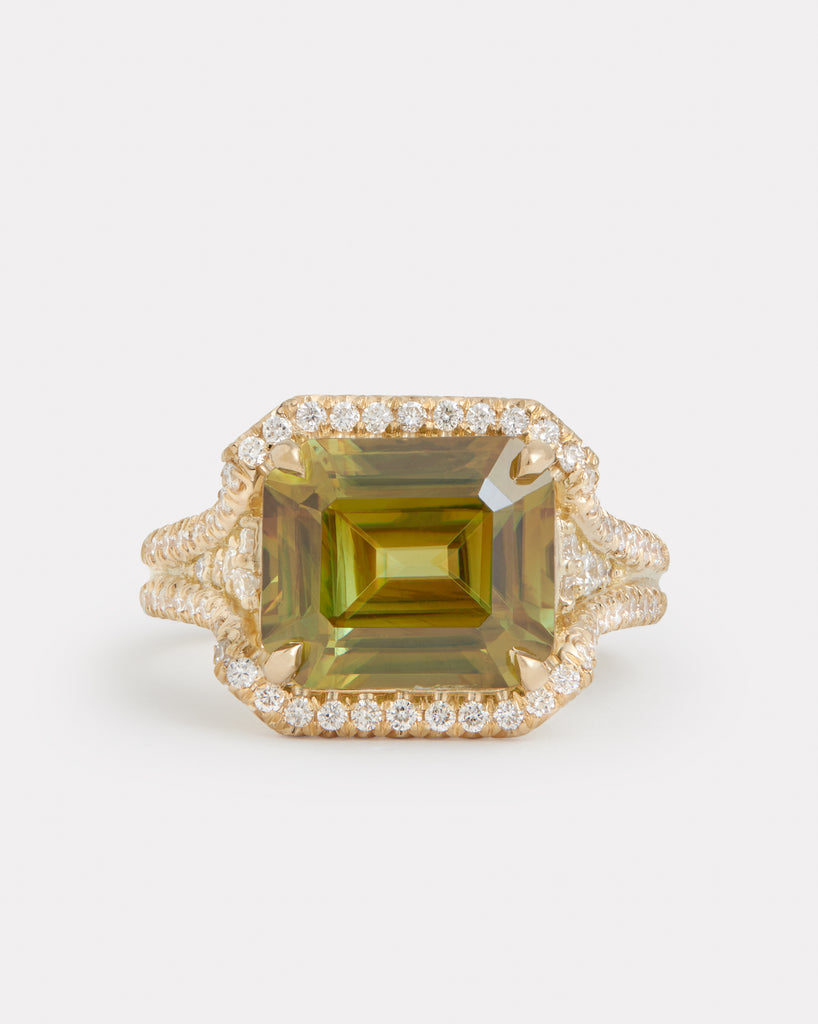 Emerald Cut Sphene Ring with Diamonds