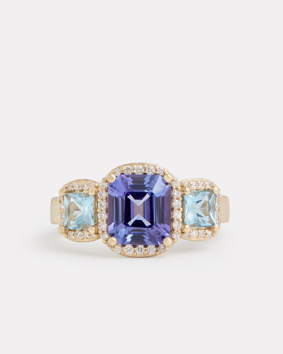 Tanzanite, Aquamarine, and Diamond Ring
