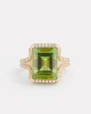 Emerald Cut Peridot Ring with Diamonds