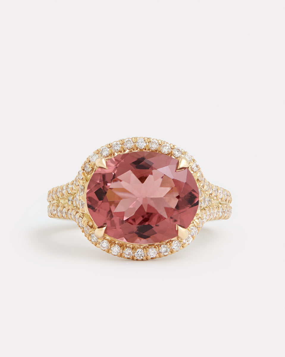 Pink Tourmaline Oval Ring with Diamonds