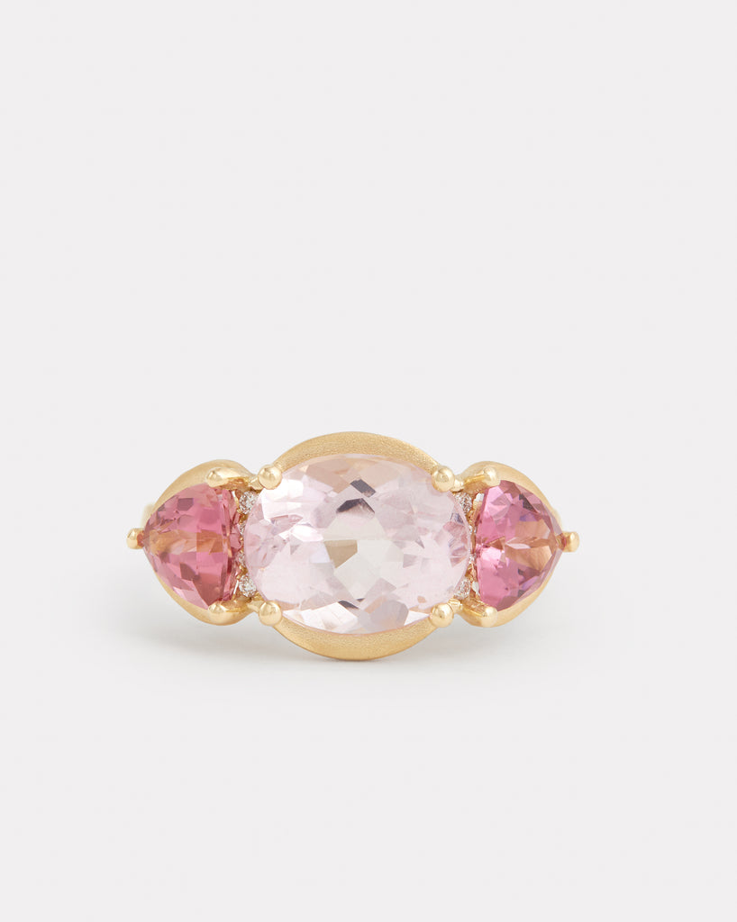 Kunzite Oval and Pink Tourmaline Trillion Ring with Diamonds