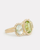 Peridot and Green Amethyst Oval Ring with Diamonds