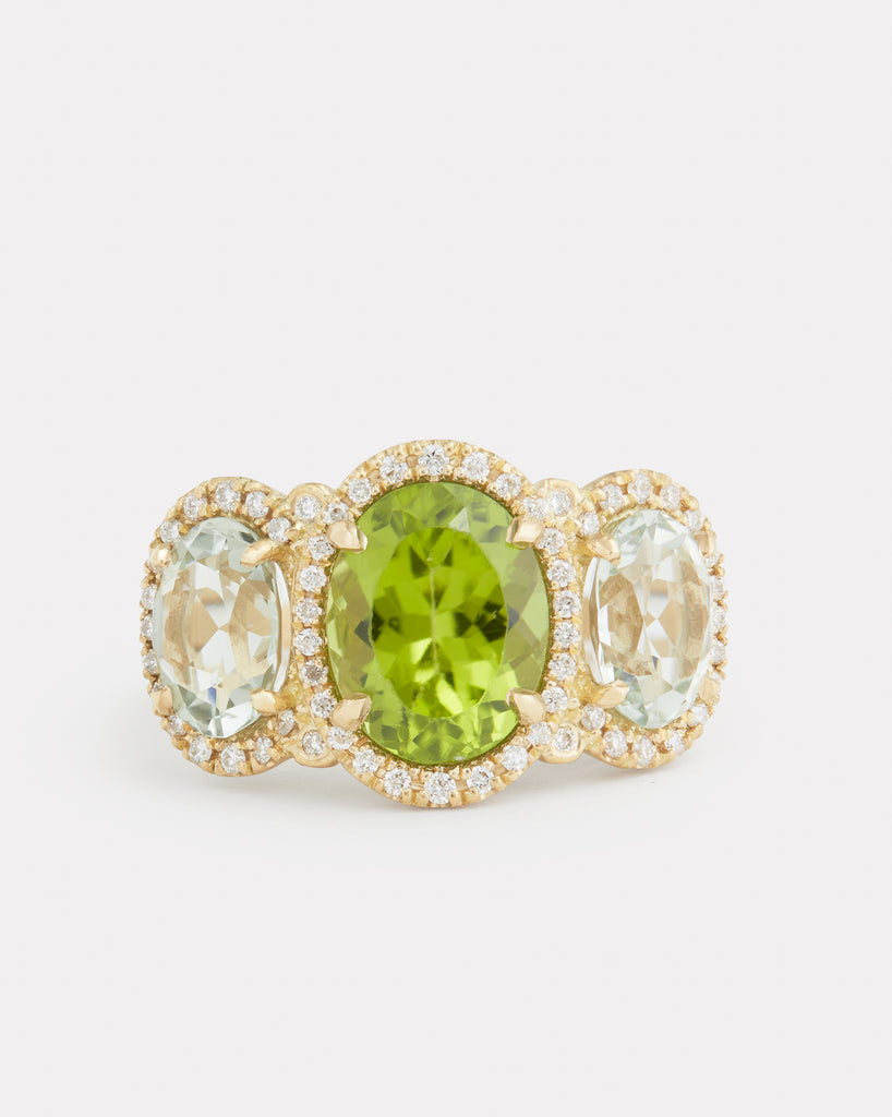 Peridot and Green Amethyst Oval Ring with Diamonds