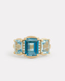 Emerald Cut London Blue Topaz and Aquamarine Ring with Diamonds