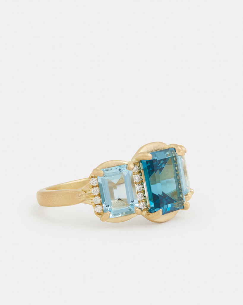 GIA Certified Oval Aquamarine & Blue Sapphire Cocktail Ring