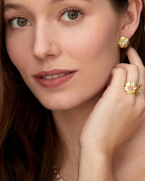 Flower Ring with Pink Tourmaline