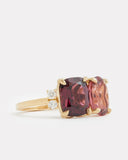 Pink Tourmaline Oval and Rhodolite Cushion Cut Ring with Diamonds