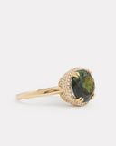 Green Tourmaline Oval Ring with Diamonds