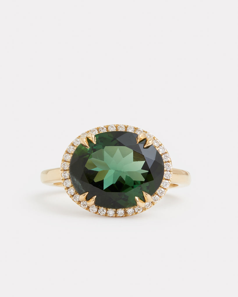 Green Tourmaline Oval Ring with Diamonds