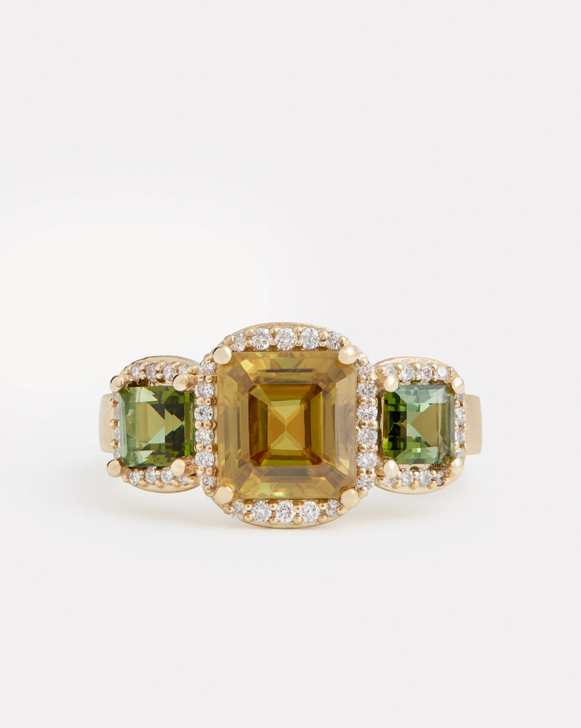 Sphene, Green Tourmaline, and Diamond Ring