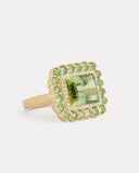 Tsavorite and Diamond Edged Green Tourmaline Ring