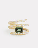 Script Ring with Green Tourmaline and Diamonds