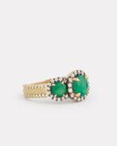 Diamond Edged 3 Stone Emerald Ring