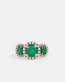 Diamond Edged 3 Stone Emerald Ring